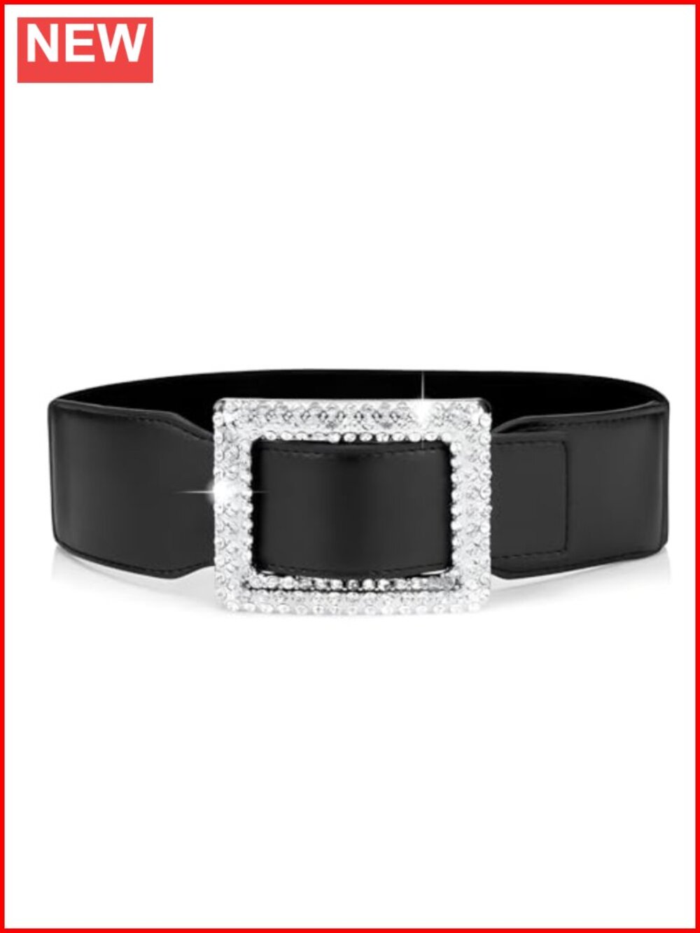 Rhinestone Square Buckle Wide Elastic Stretch Waist Belt for Dresses